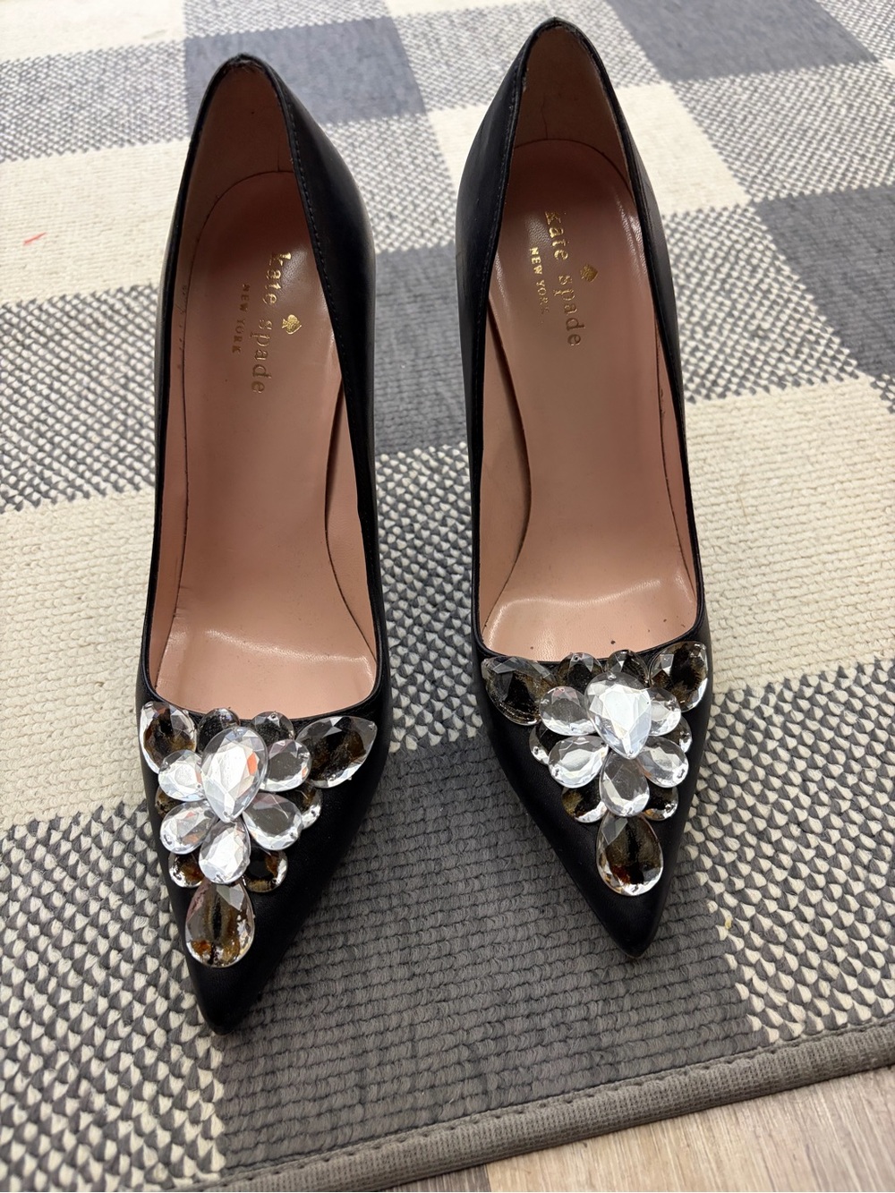 kate spade Black Pointed-Toe Pumps with Crystal Accents